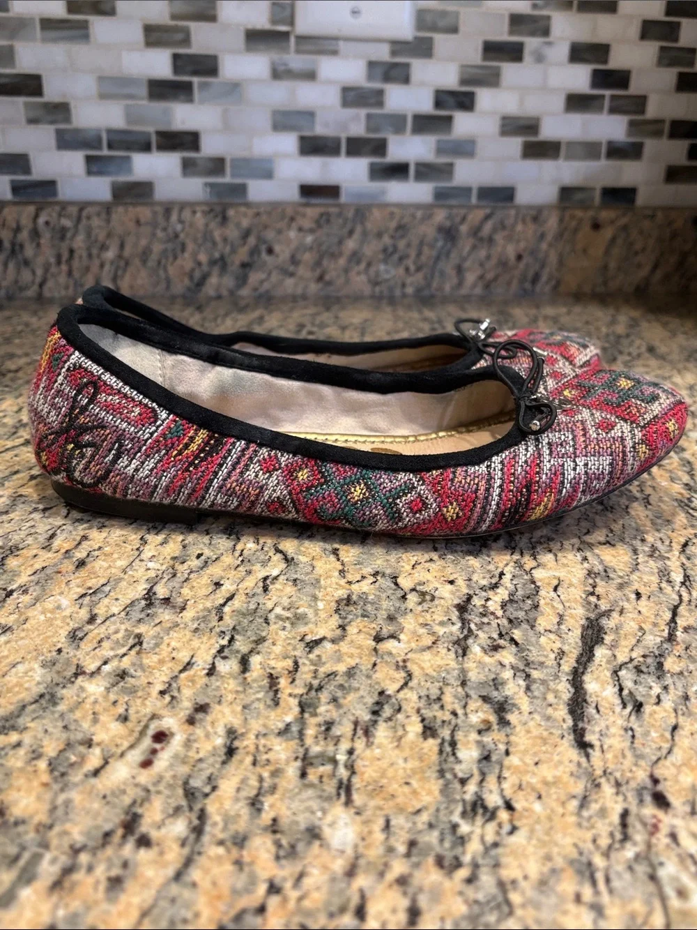 Sam Edelman Felicia Ballet Flats 6.5 Multicolor Jacquard Tapestry Bow Boho